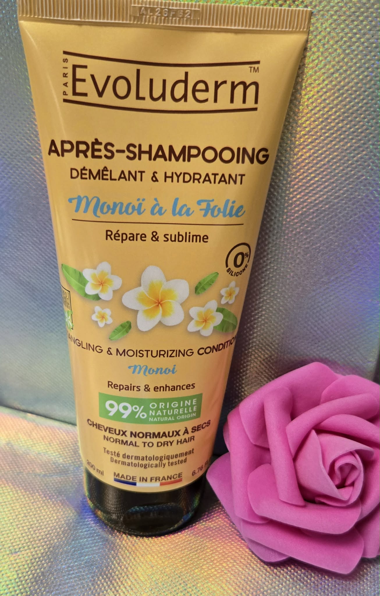 Après-Shampoing Démêlant & Hydratant Monoï à la Folie - 200ml - 99% d'Ingrédients d'Origine Naturelle